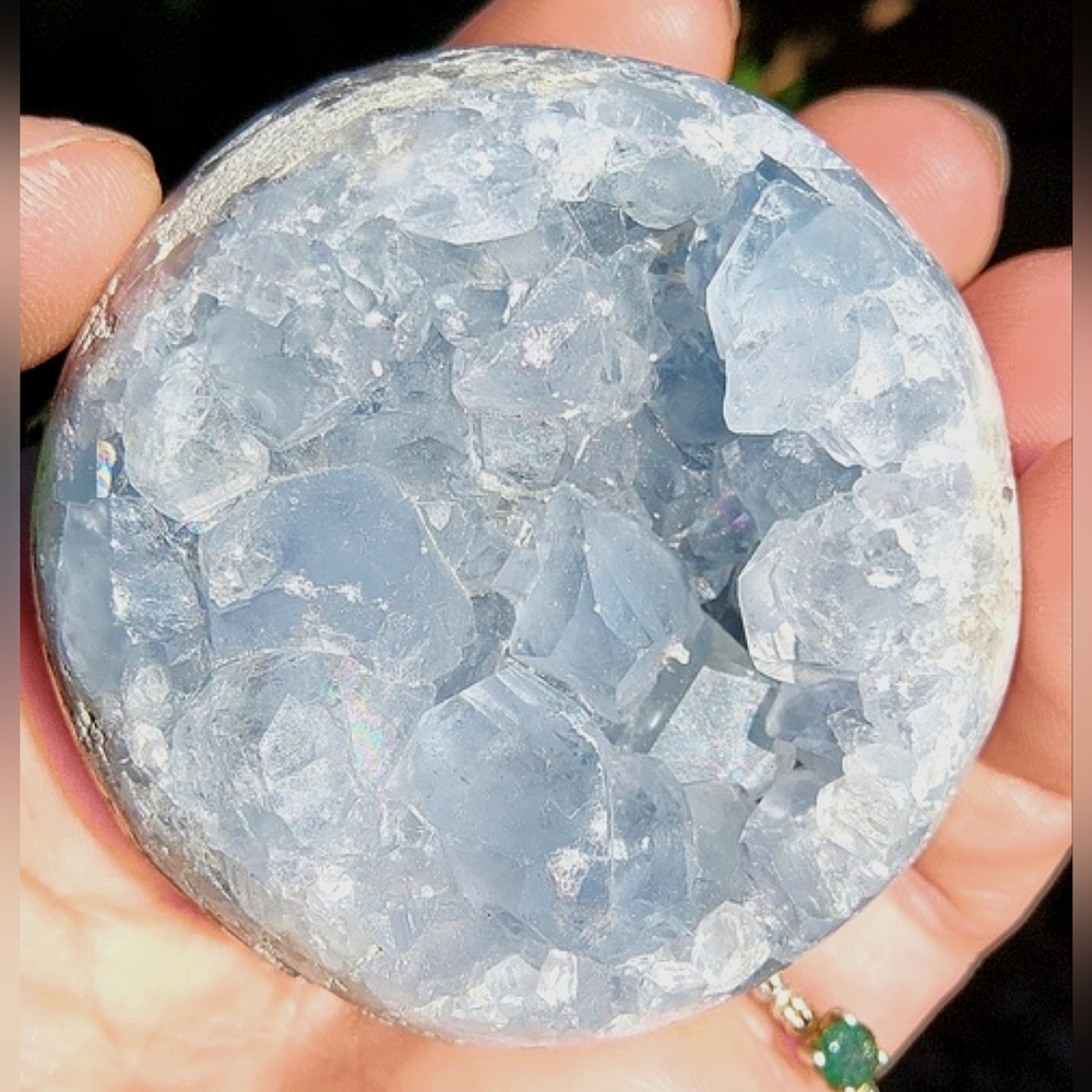 Calming, Baby Blue Celestite Geode Sphere- So sparkly!!!